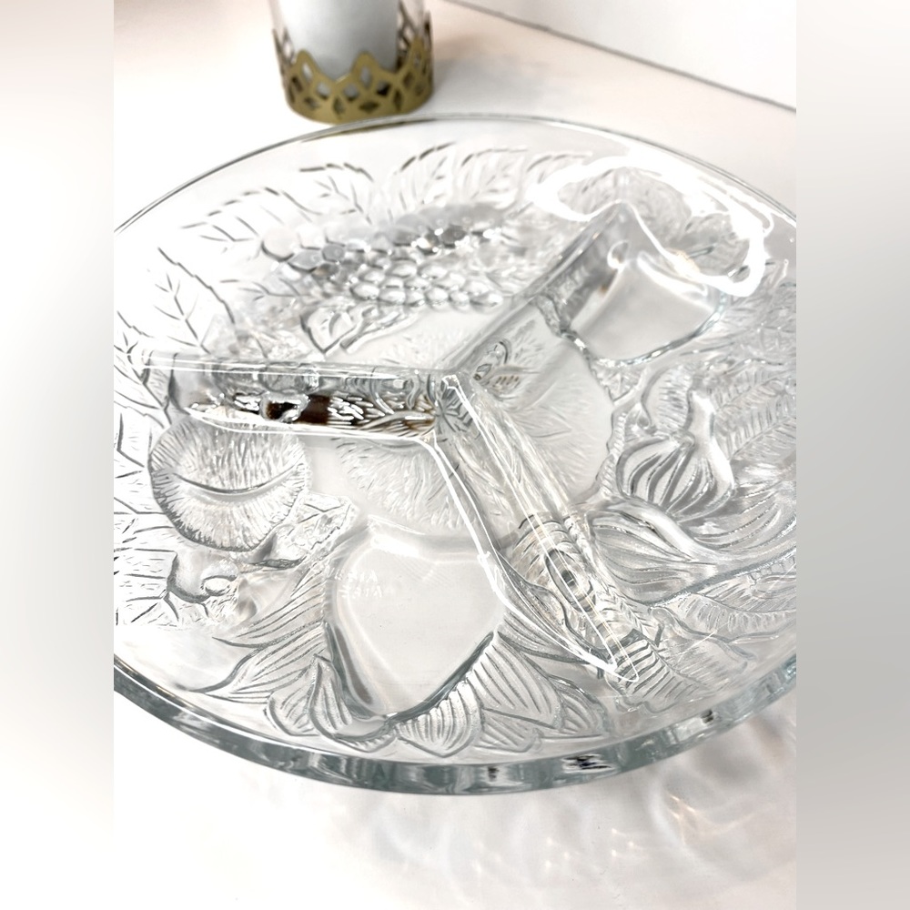Vintage Relish Dish Kim Indonesia Fruit Veggie Platter Embossed Clear Glass